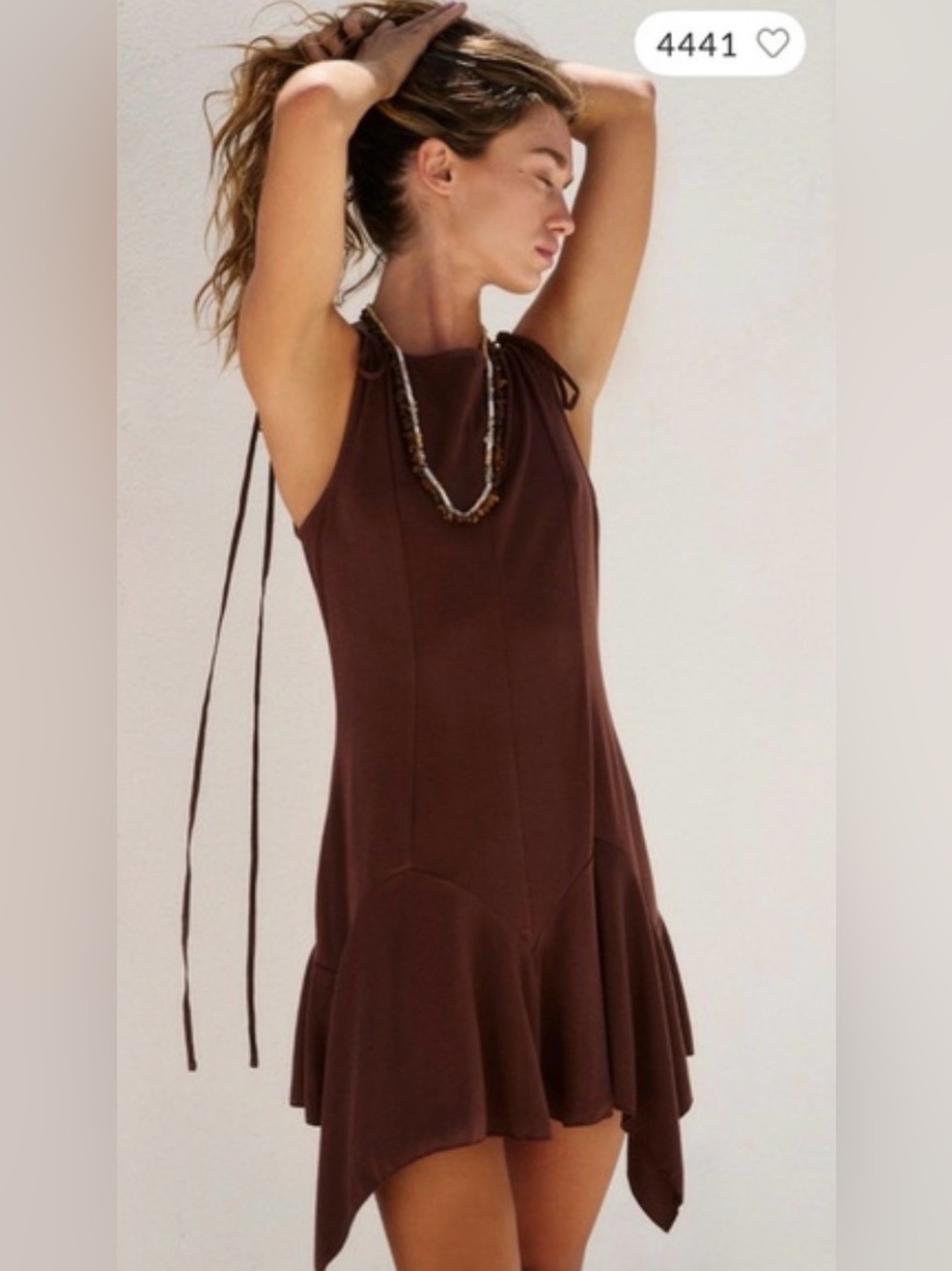 Free People Beach Brown Sleeveless Tie-Shoulder Dress
